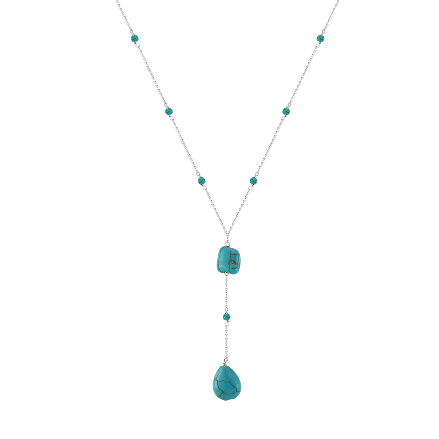 PEETTY natural turquoise y necklace vintage 925 sterling silver drop gemstone necklace white gold