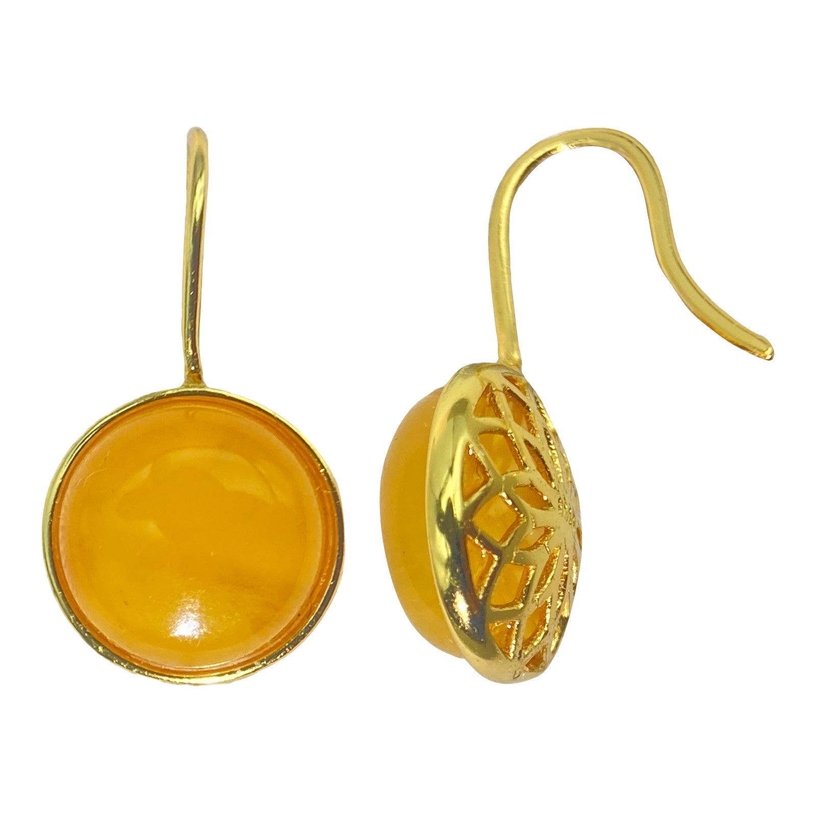 PEETTY natural yellow amber earrings fishhook vintage gemstone dangle