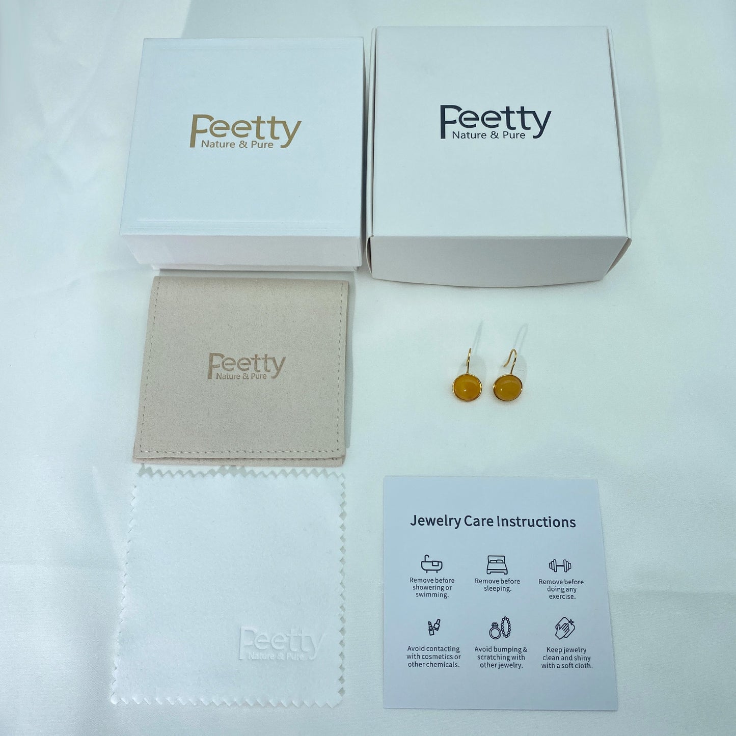 PEETTY natural yellow amber earrings fishhook vintage gemstone dangle package