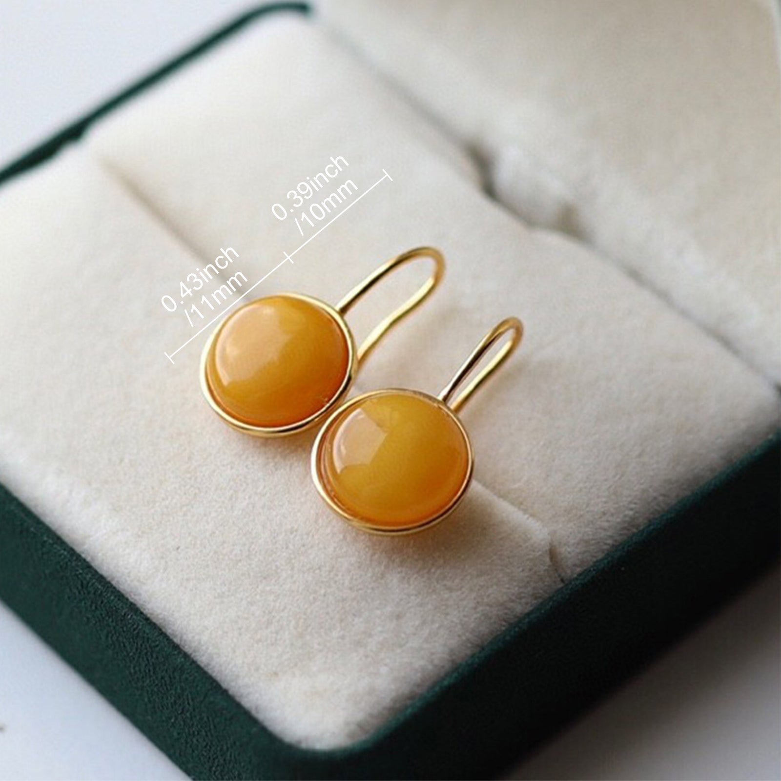 PEETTY natural yellow amber earrings fishhook vintage gemstone dangle size
