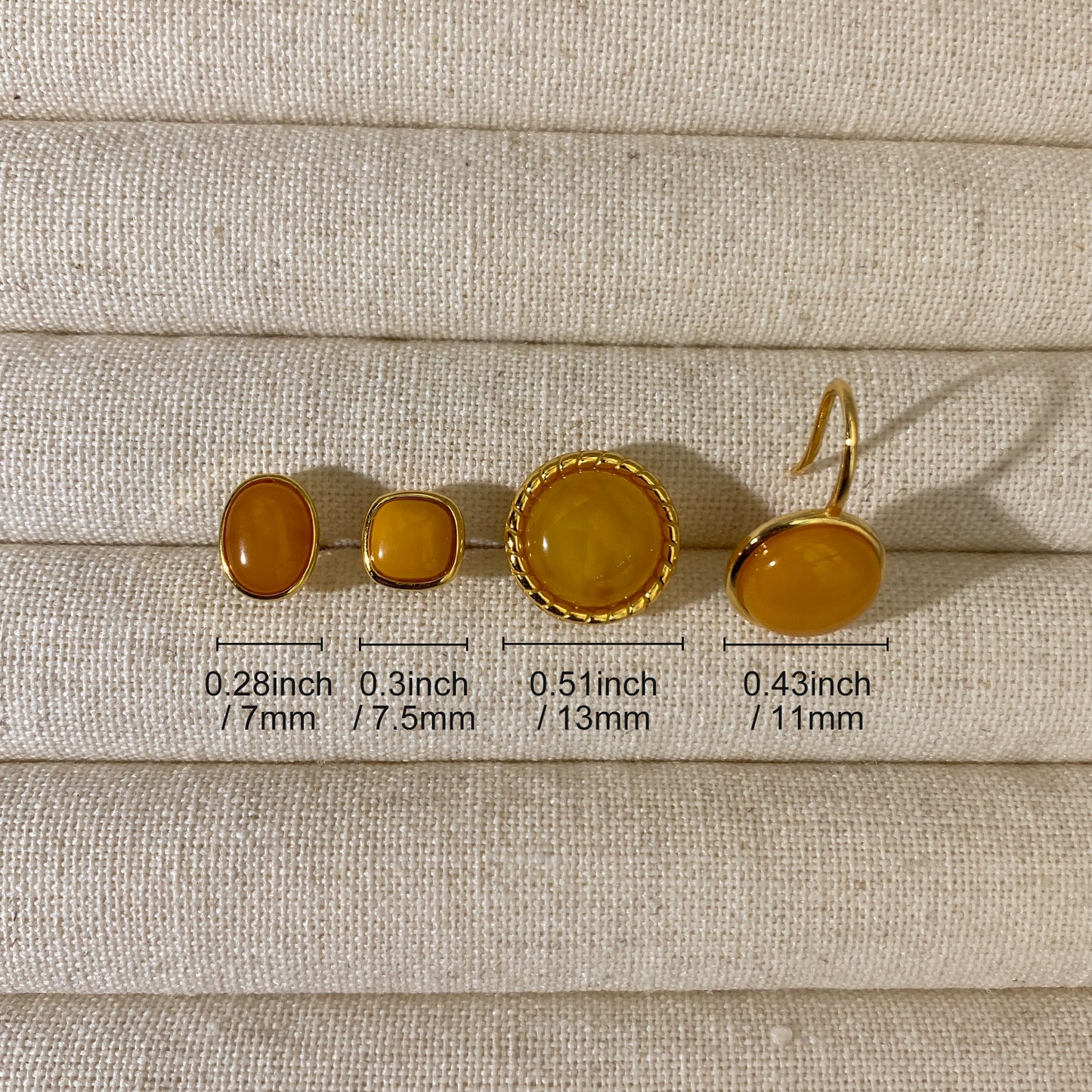 Natural Yellow Amber Earrings - 925 Sterling Silver Gemstone Studs