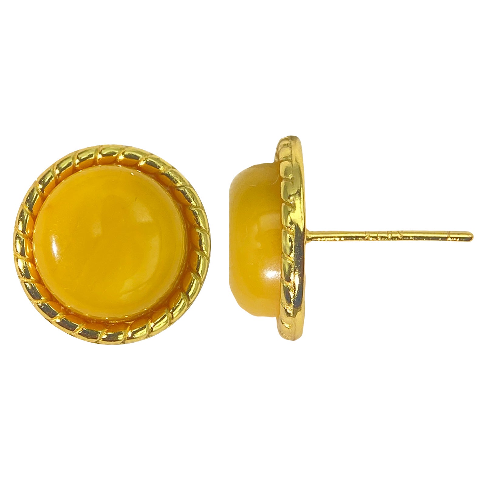 PEETTY natural yellow amber earrings classic round vintage gemstone studs