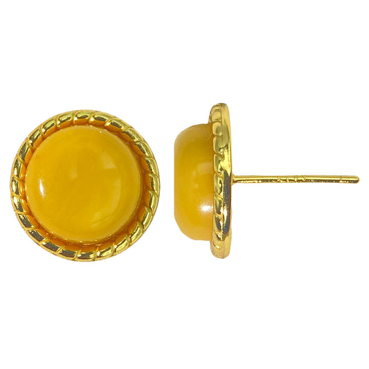 PEETTY natural yellow amber earrings classic round vintage gemstone studs