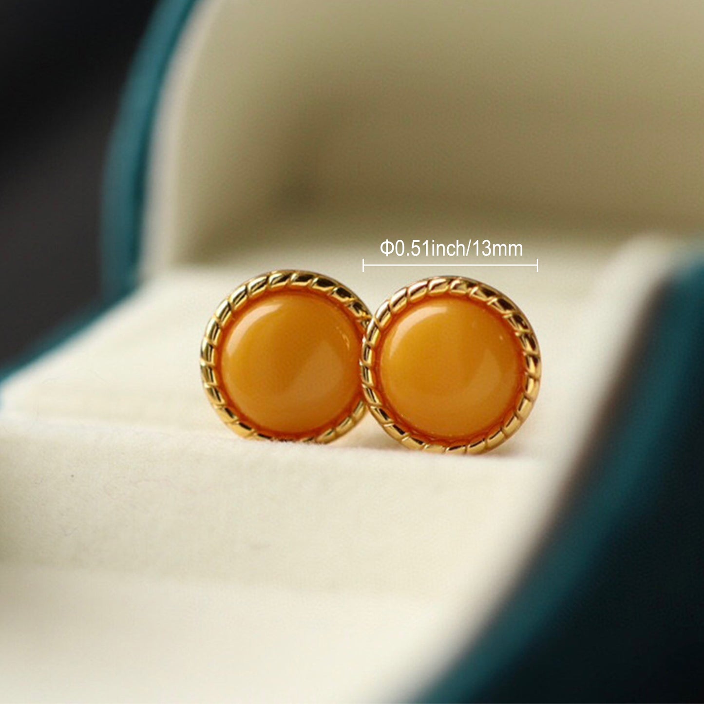 PEETTY natural yellow amber earrings classic round vintage gemstone studs size