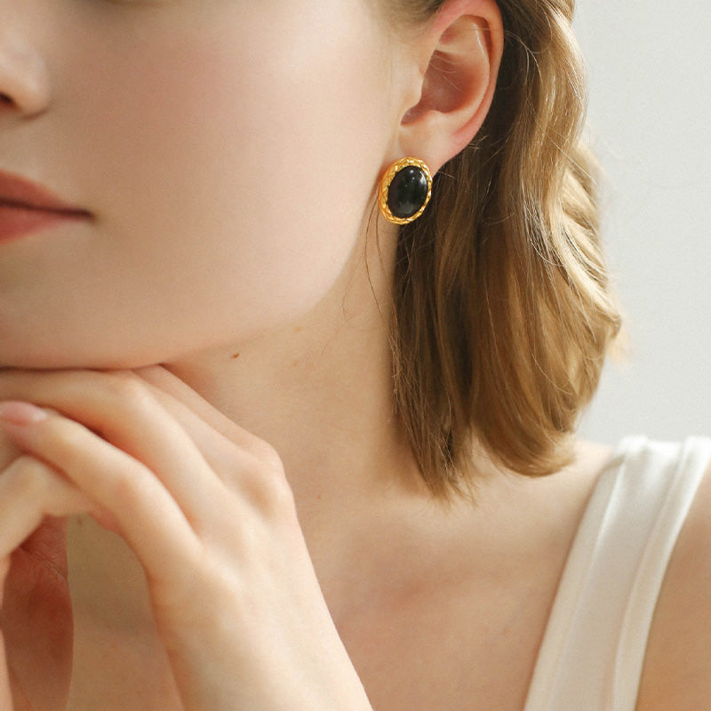 PEETTY oval agate earrings vintage twist black golden model