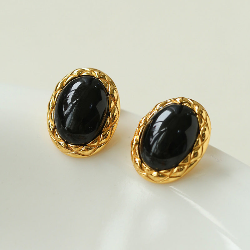PEETTY oval agate earrings vintage twist black golden