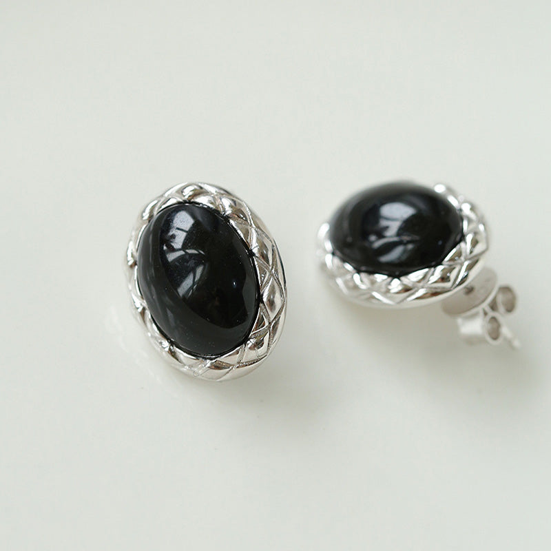 PEETTY oval agate earrings vintage twist black silver