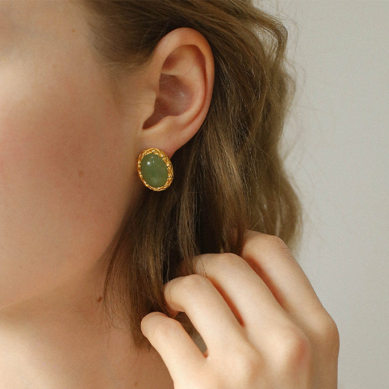 PEETTY oval agate earrings vintage twist green golden model