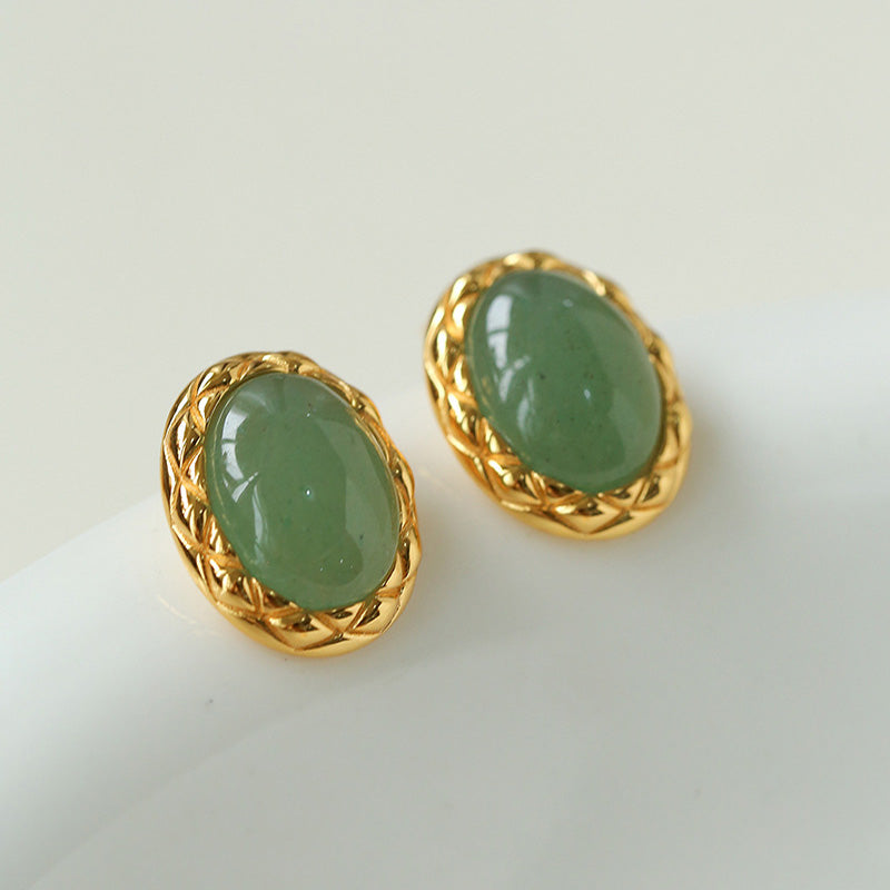 PEETTY oval agate earrings vintage twist green golden