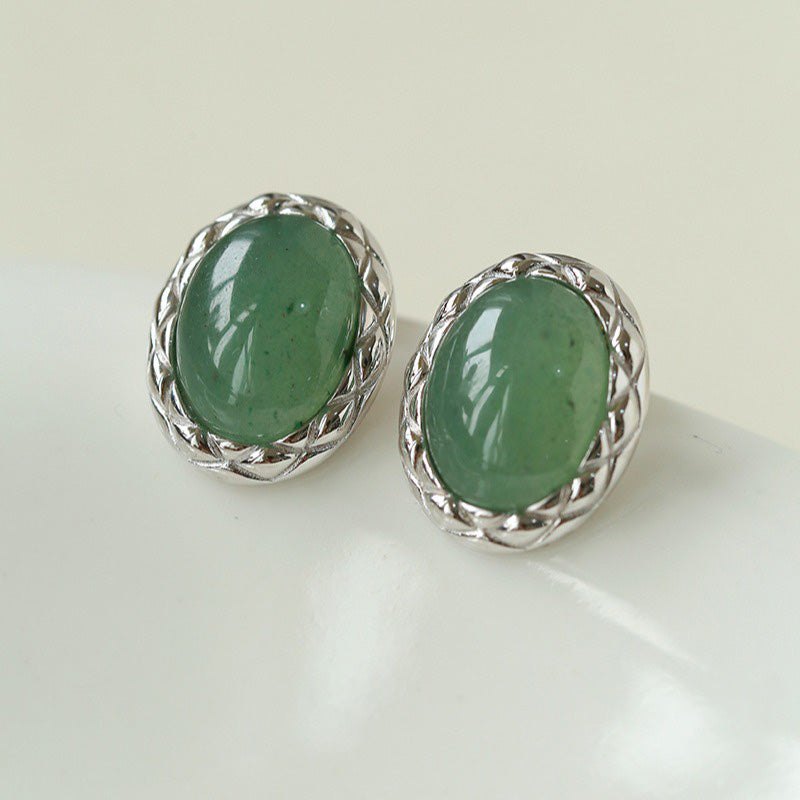 PEETTY oval agate earrings vintage twist green silver