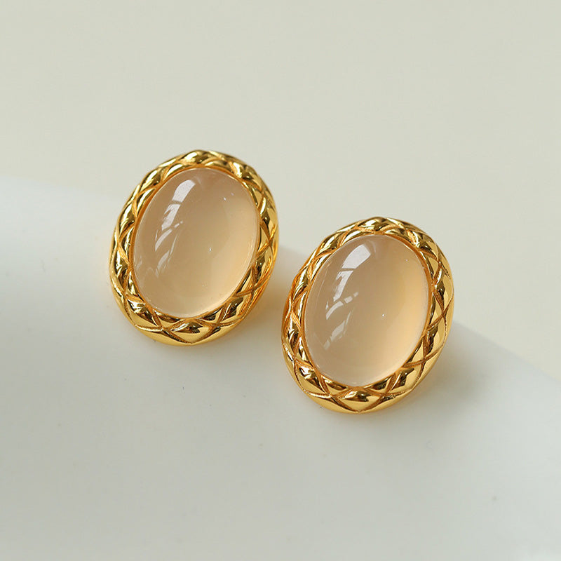 PEETTY oval agate earrings vintage twist grey golden