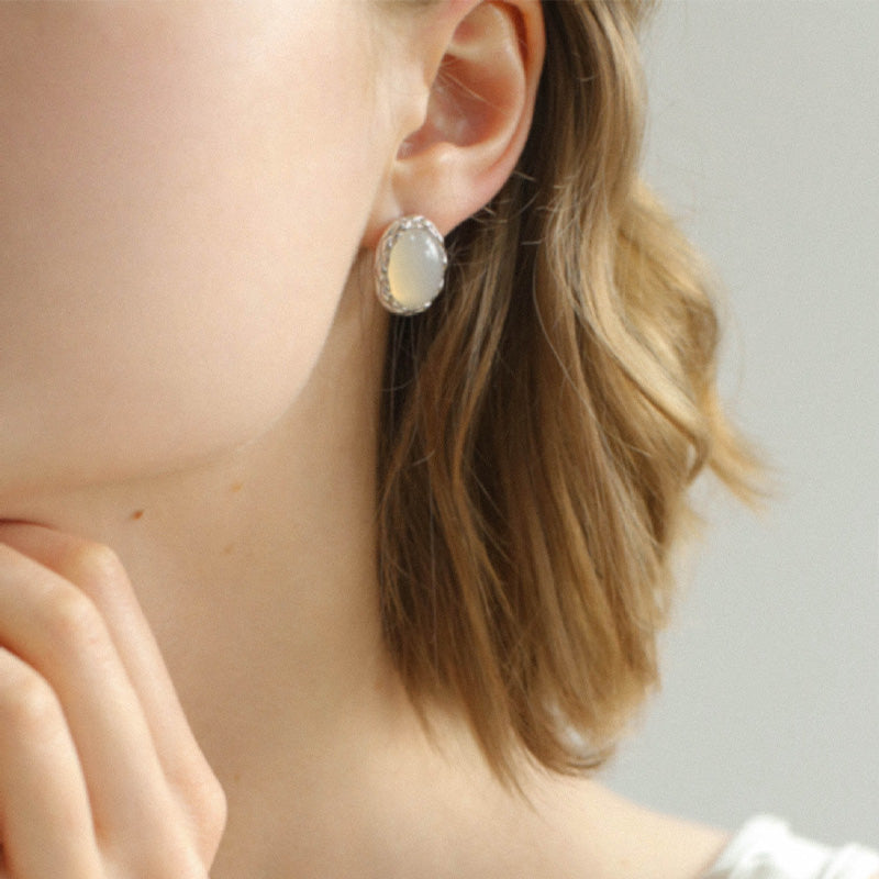 PEETTY oval agate earrings vintage twist grey silver model