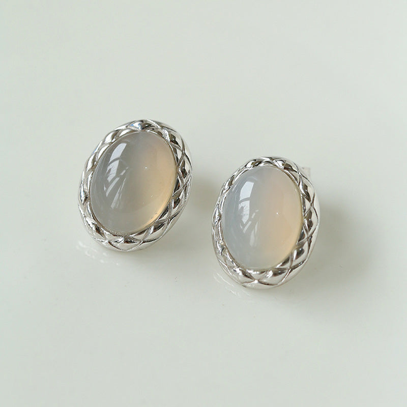 PEETTY oval agate earrings vintage twist grey silver