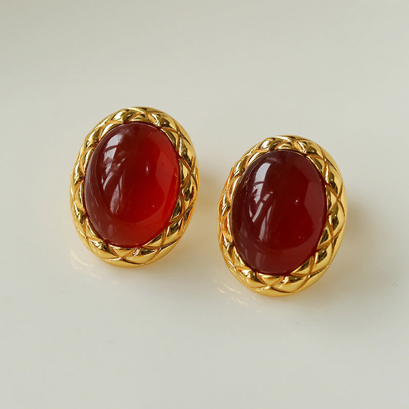 PEETTY oval agate earrings vintage twist red golden