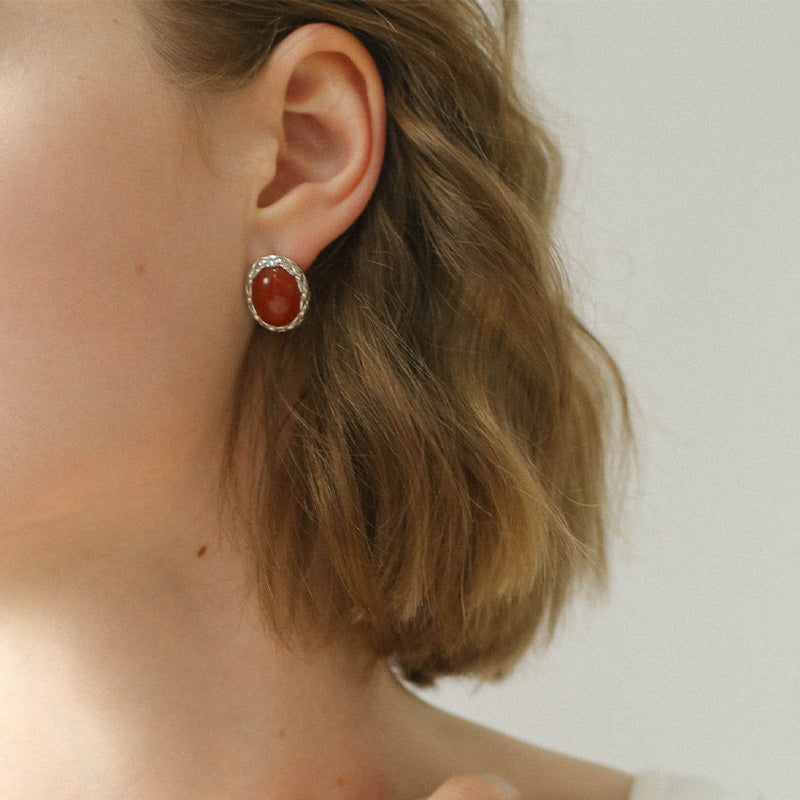 PEETTY oval agate earrings vintage twist red silver model
