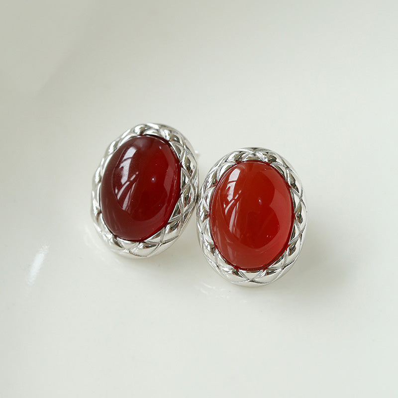 PEETTY oval agate earrings vintage twist red silver