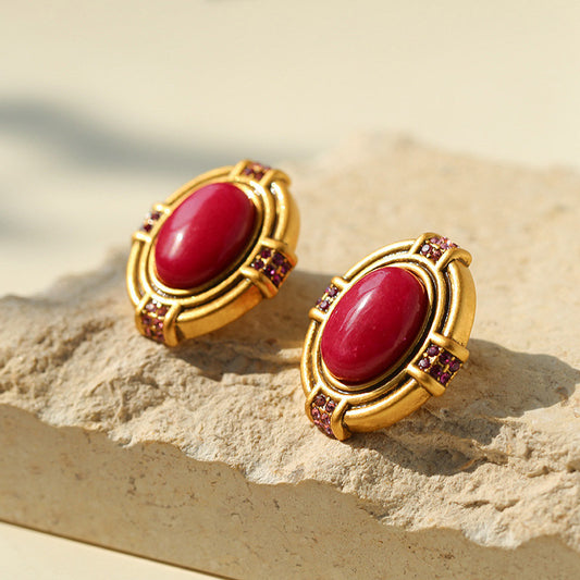 PEETTY oval vintage earrings red agate cubic zirconia 10