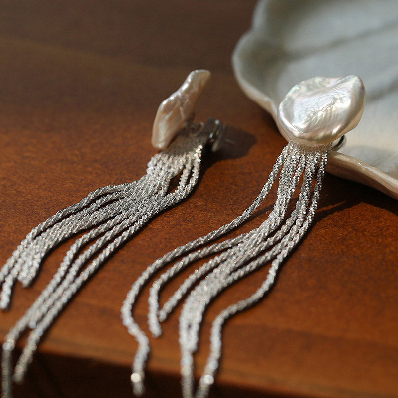 PEETTY petal tassel earrings 925 silver chain studs 01