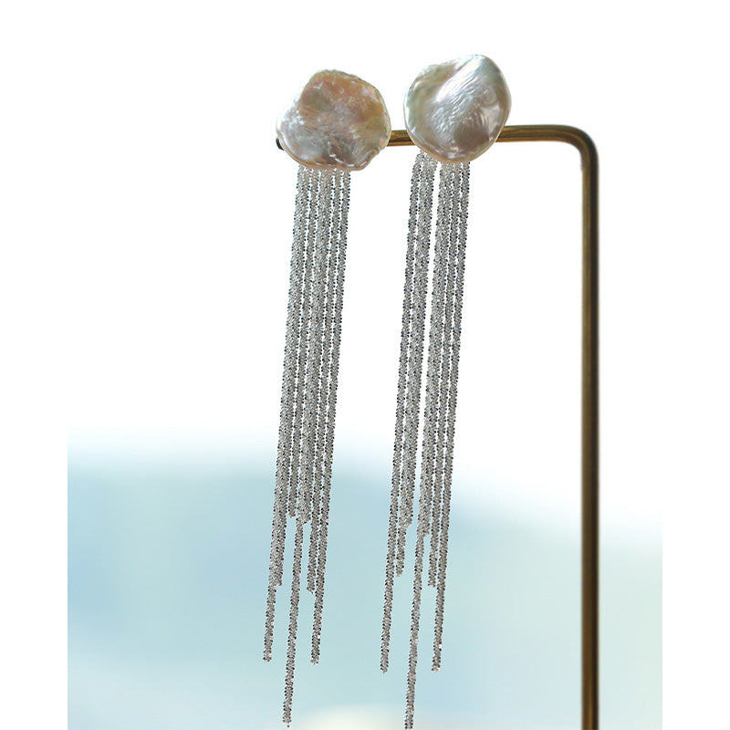 PEETTY petal tassel earrings 925 silver chain studs 02