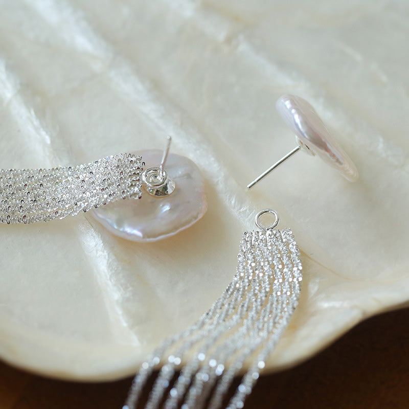 PEETTY petal tassel earrings 925 silver chain studs 03