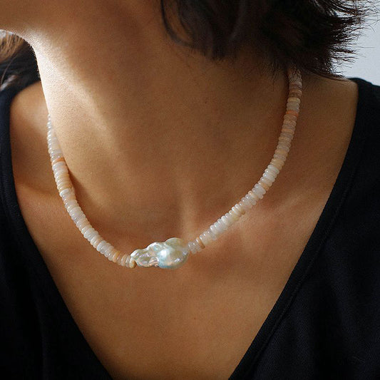 PEETTY pink stone baroque pearl choker natural stone necklace
