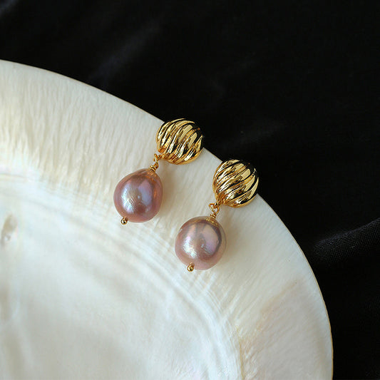 PEETTY purple teardrop baroque pearl earrings 00