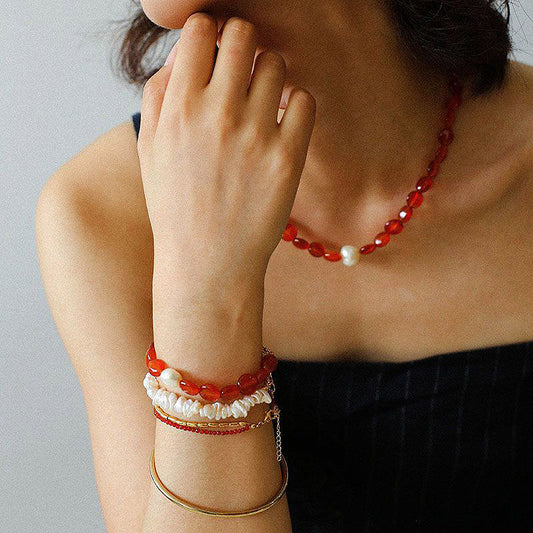 PEETTY red agate baroque pearl choker vintage pearl bracelet
