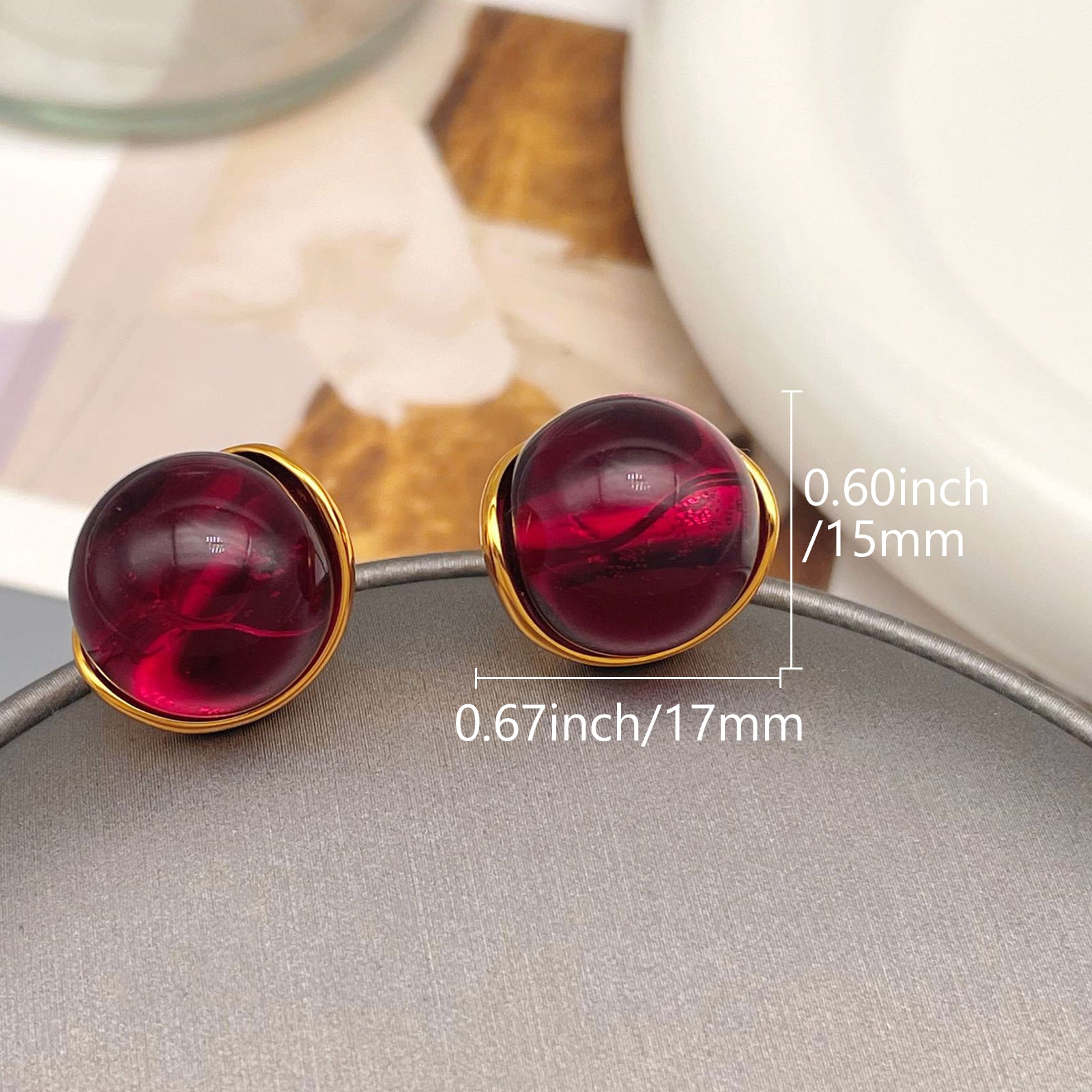PEETTY red glass stud earrings vintage 925 sterling silver post size