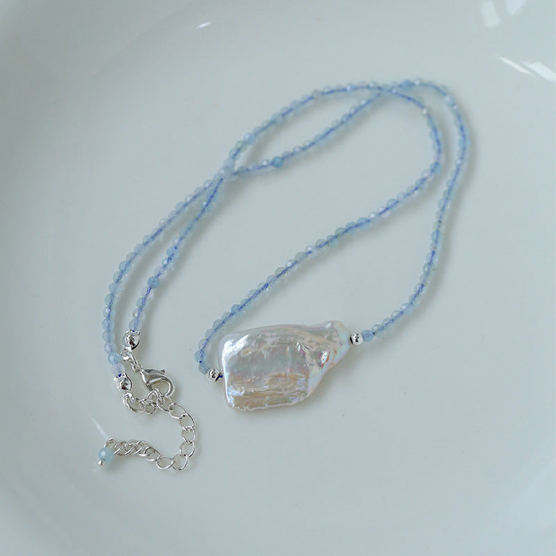 PEETTY simple aquamarine baroque pearl necklace 2