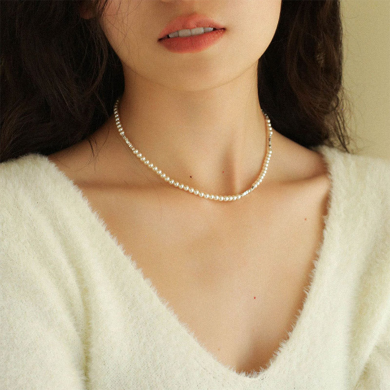 PEETTY simple mini pearl necklace white grey pearl 11