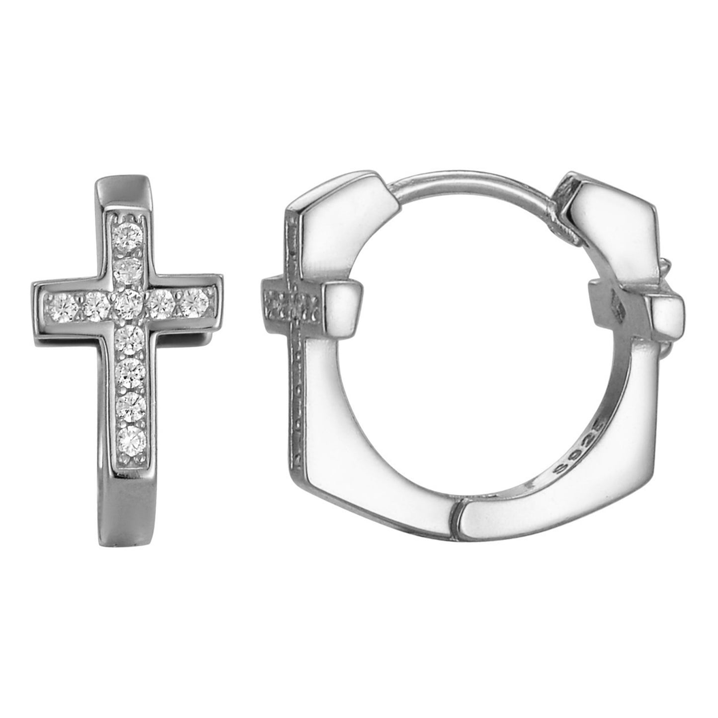 PEETTY small huggie earrings s925 sterling silver cross cubic zirconia white gold