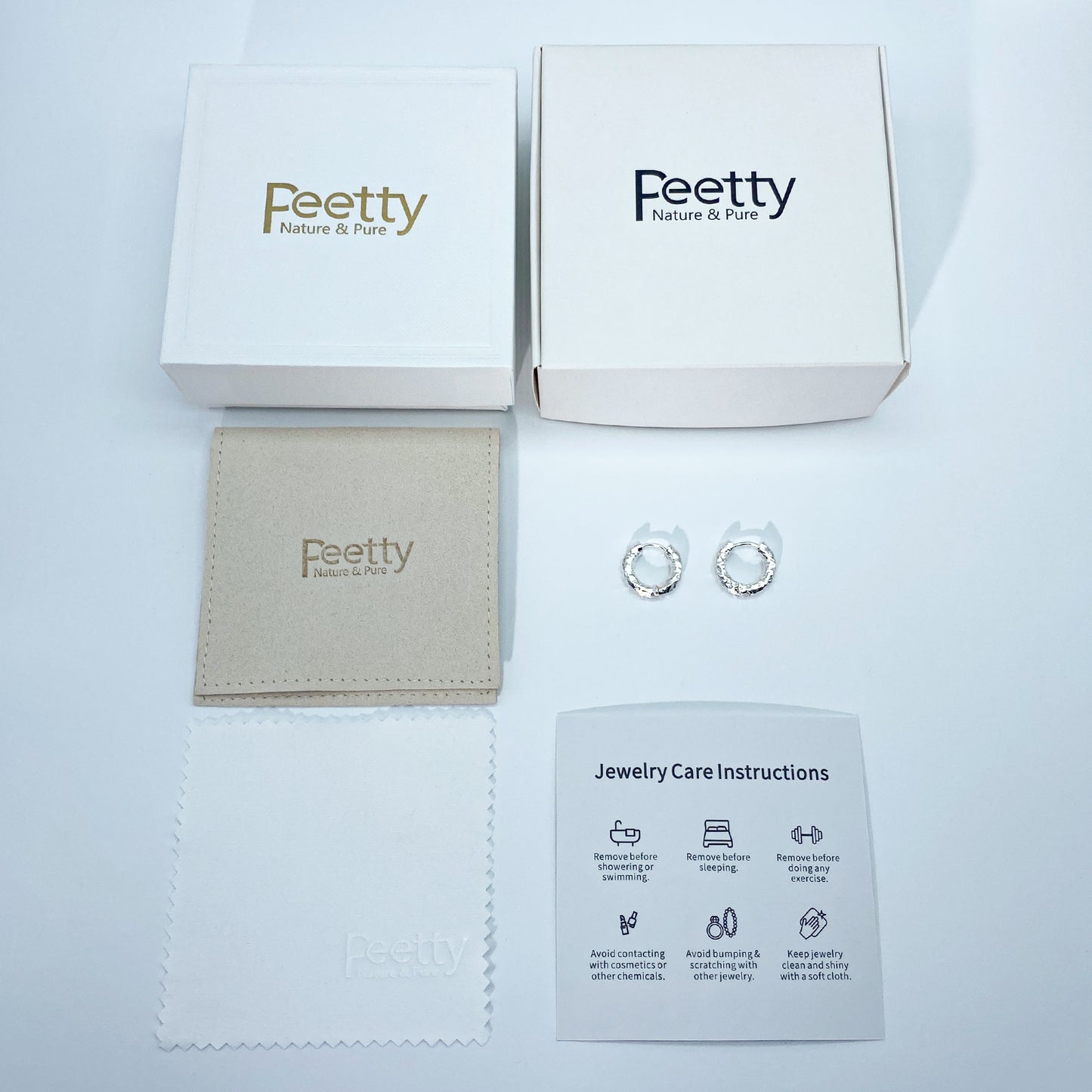 PEETTY small huggie earrings s925 sterling silver uneven surface package silver