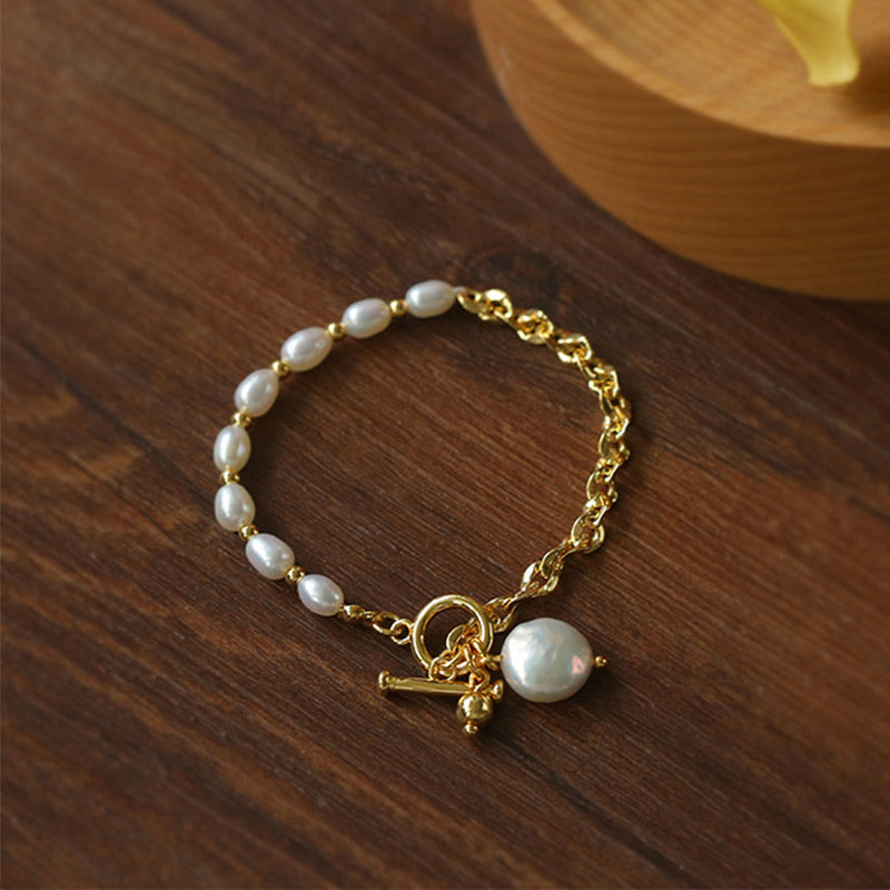PEETTY spliced chain pearl bracelet T-shaped buckle 21
