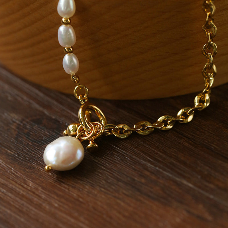 PEETTY spliced chain pearl bracelet T-shaped buckle 22