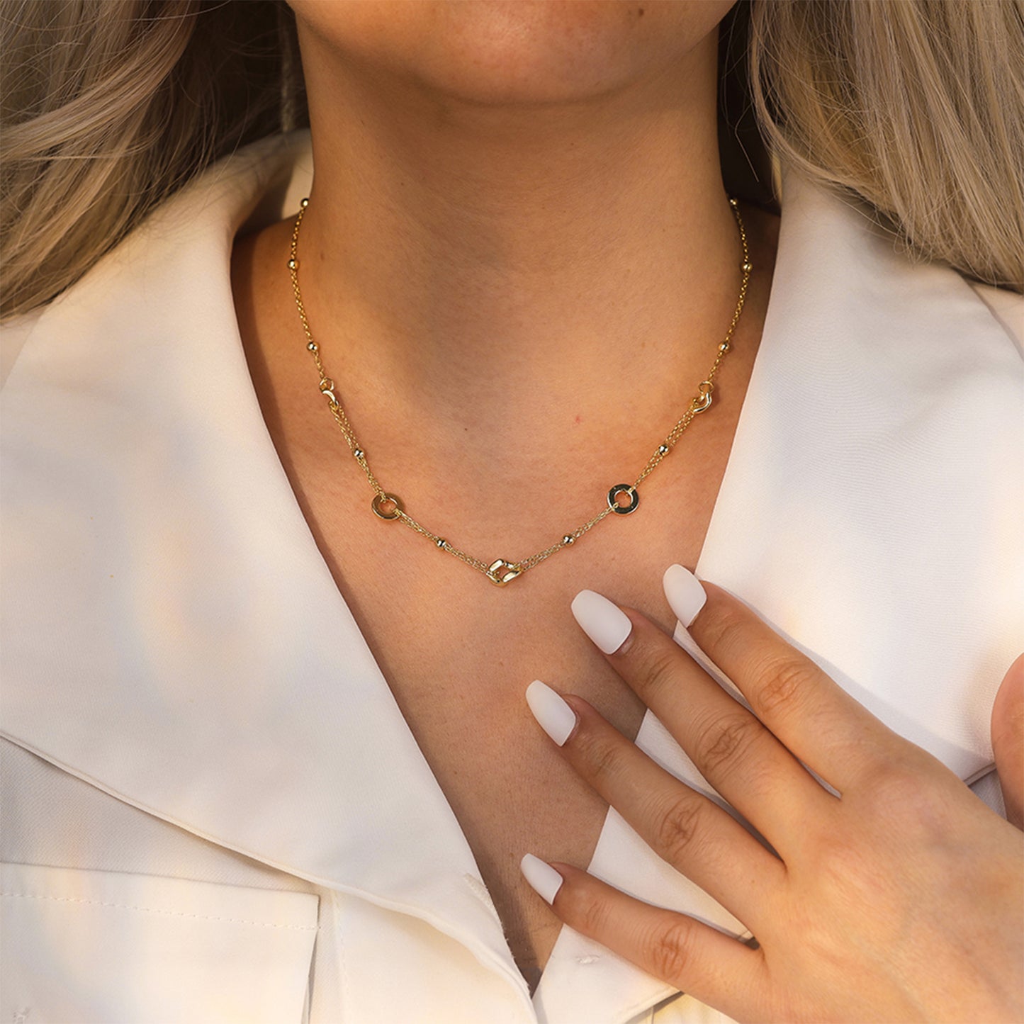 PEETTY sterling silver choker necklace beaded circular adjustable vintage gold plated fashion jewelry for women gift model