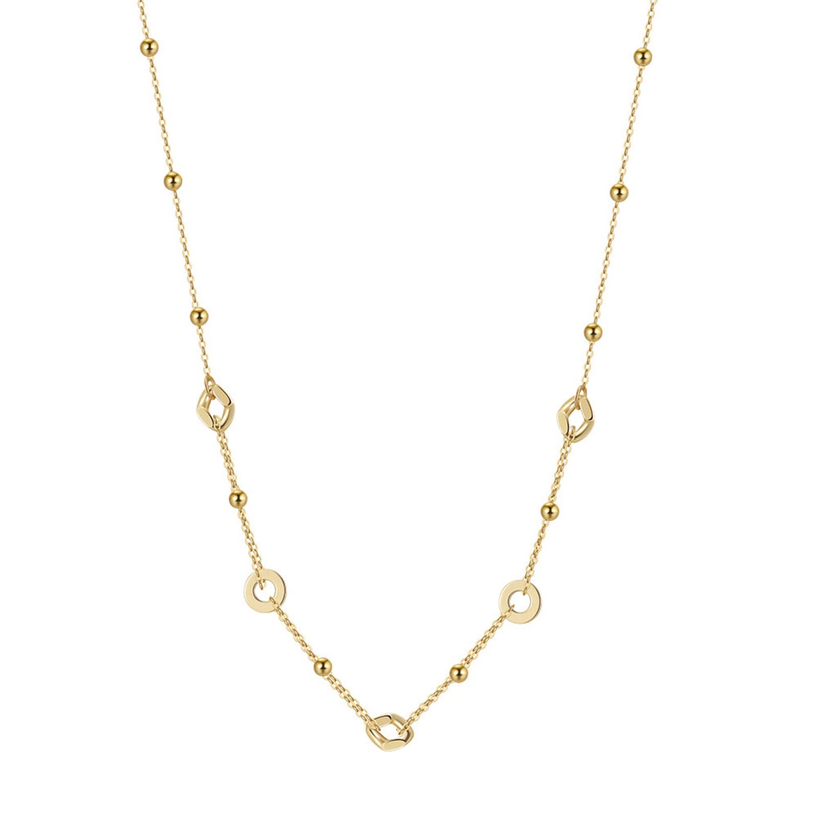 PEETTY sterling silver choker necklace beaded circular adjustable vintage gold plated fashion jewelry for women gift yellow gold