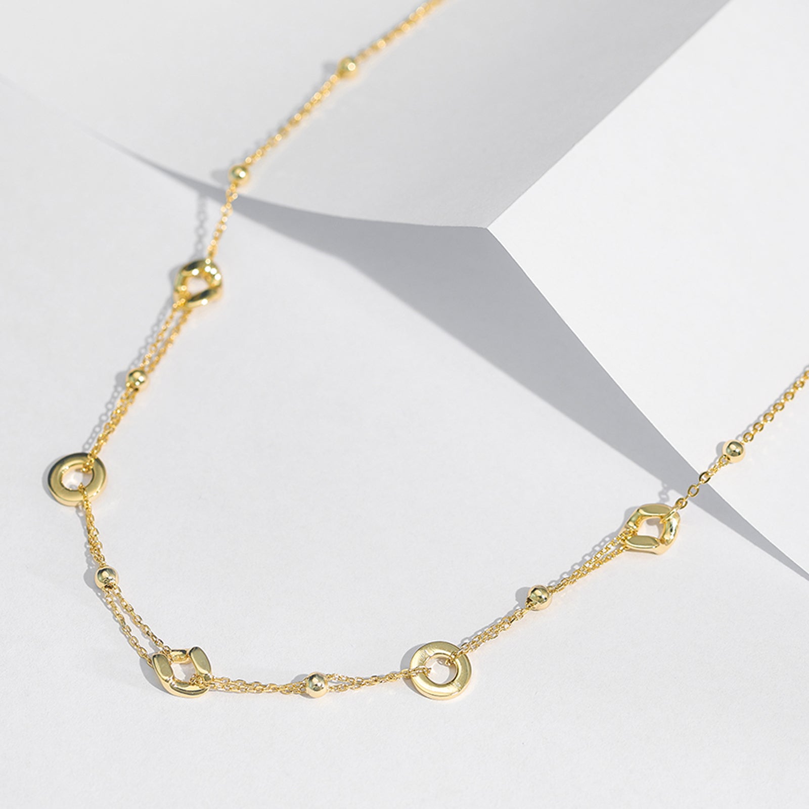 PEETTY sterling silver choker necklace beaded circular adjustable vintage gold plated fashion jewelry yellow gold