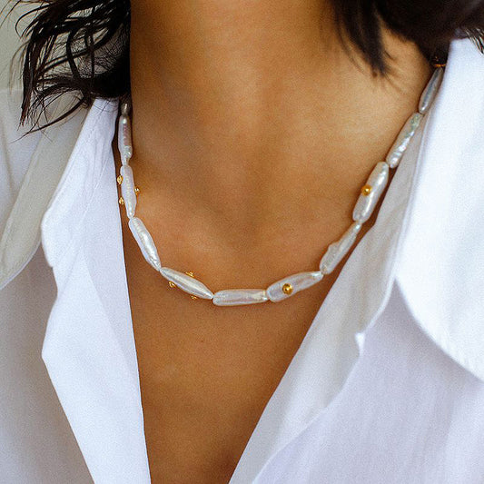 PEETTY stick pearl chain splicing choker pearl necklace 00
