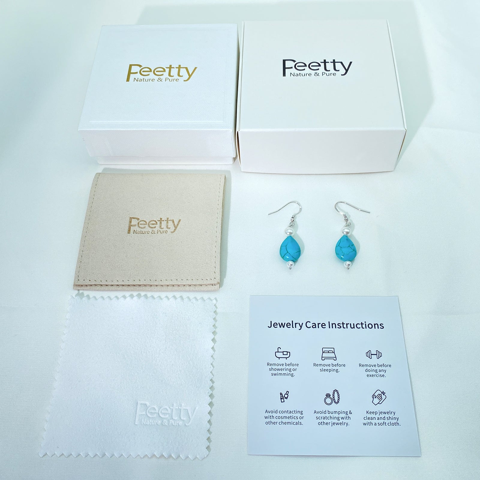 PEETTY teardrop turquoise dangle earrings vintage gemstone 925 sterling silver shell pearl drop for women gift package