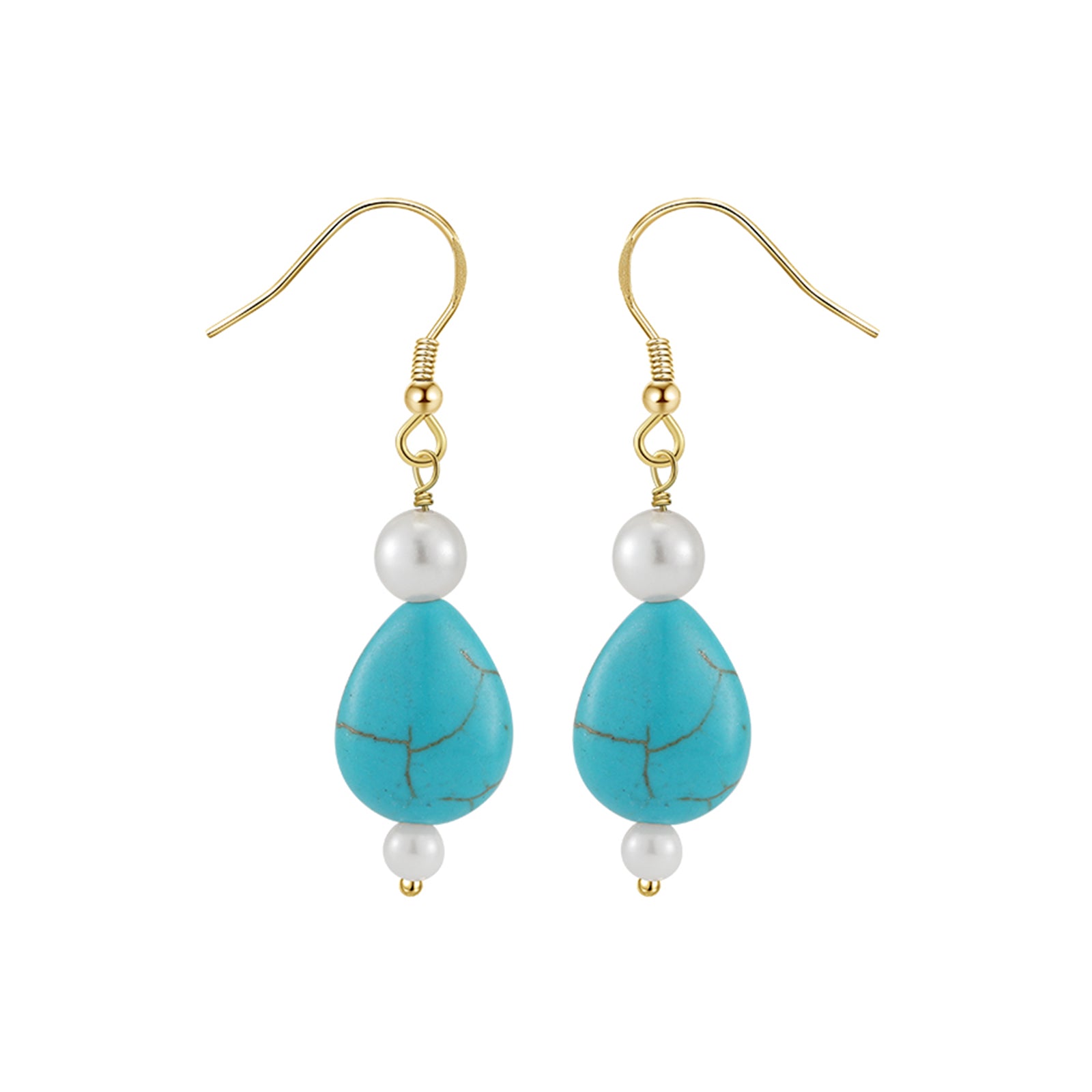 PEETTY teardrop turquoise dangle earrings vintage gemstone 925 sterling silver shell pearl drop for women gift yellow gold
