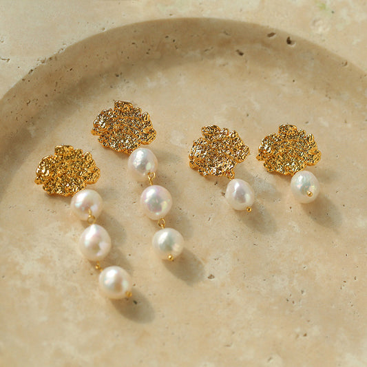PEETTY tinfoil style baroque pearl earrings single three pearl dangles 00