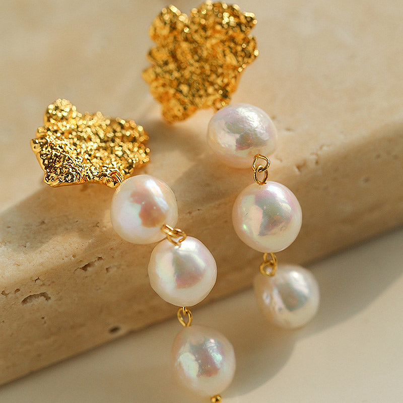 PEETTY tinfoil style baroque pearl earrings single three pearl dangles 20