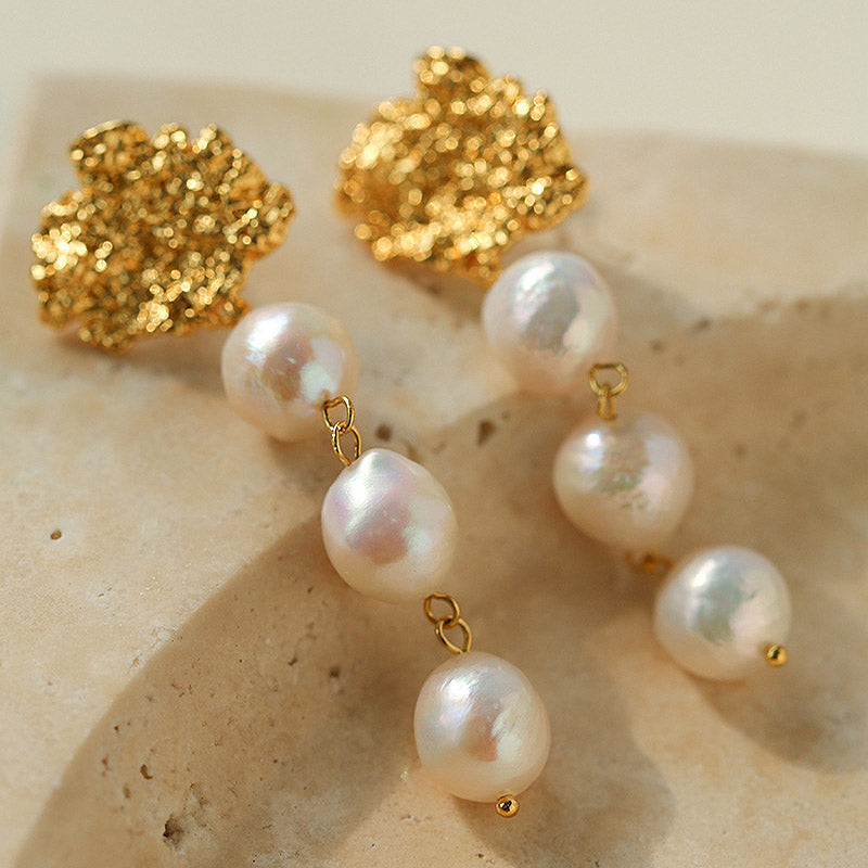 PEETTY tinfoil style baroque pearl earrings single three pearl dangles 21