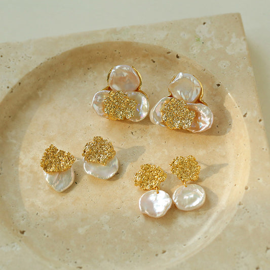 PEETTY tinfoil style pearl earrings petal shaped pearl 00
