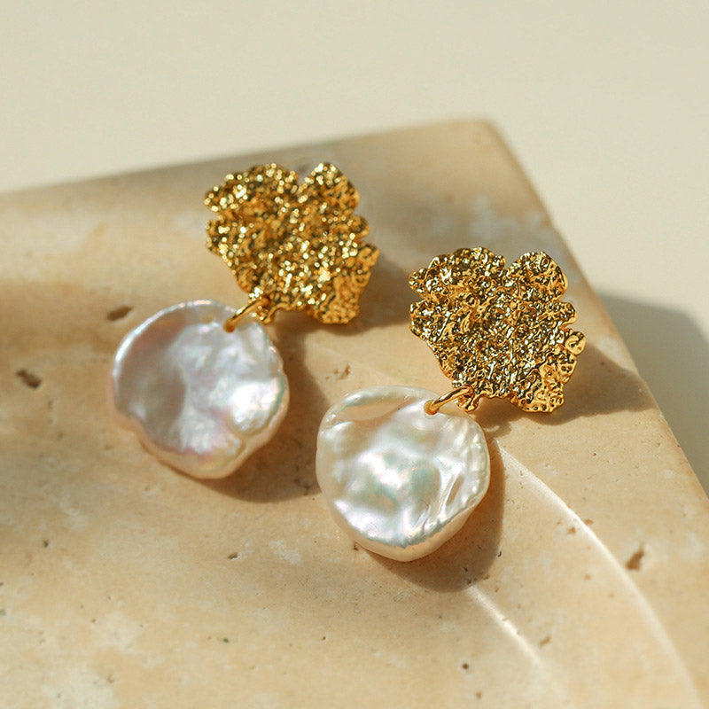 PEETTY tinfoil style pearl earrings petal shaped pearl 20