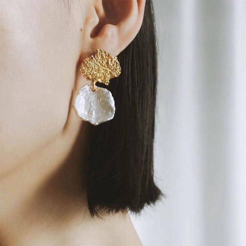 PEETTY tinfoil style pearl earrings petal shaped pearl 21