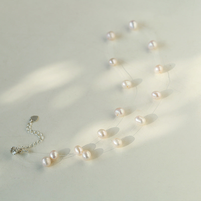 PEETTY transparent thread pearl necklace 1 strand