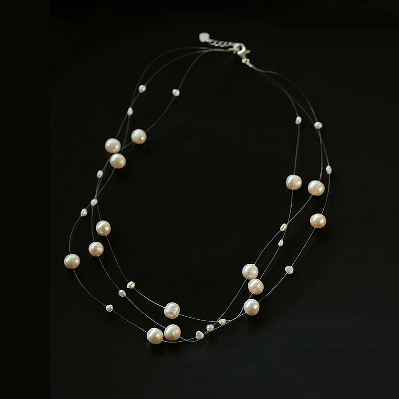 PEETTY transparent thread pearl necklace 3 strands