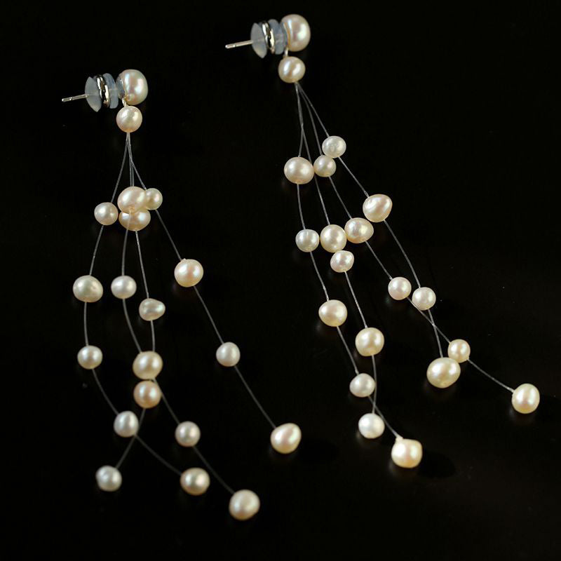 PEETTY transparent thread pearl earrings