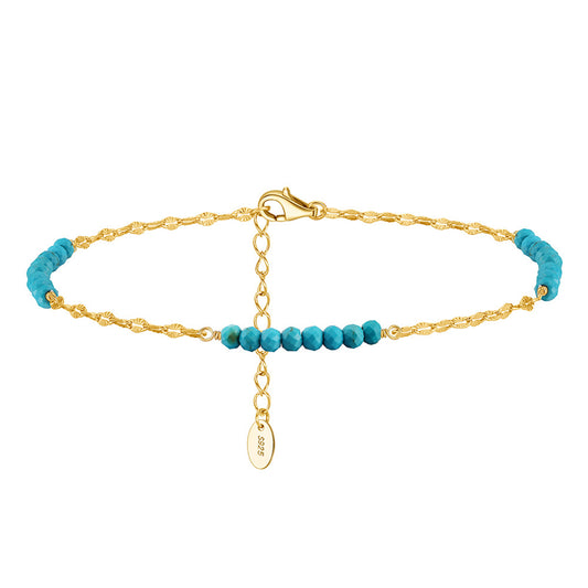 PEETTY turquoise anklet 925 sterling silver gold plated adjustable for women gift yellow gold